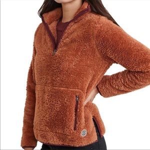 Marine Layer Re-Spun Cashew Corbet Recycled Faux Sherpa Quarter Zip Pullover XL
